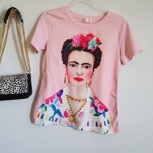 ❤Frida Kahlo self portrait t shirt w/flower crown